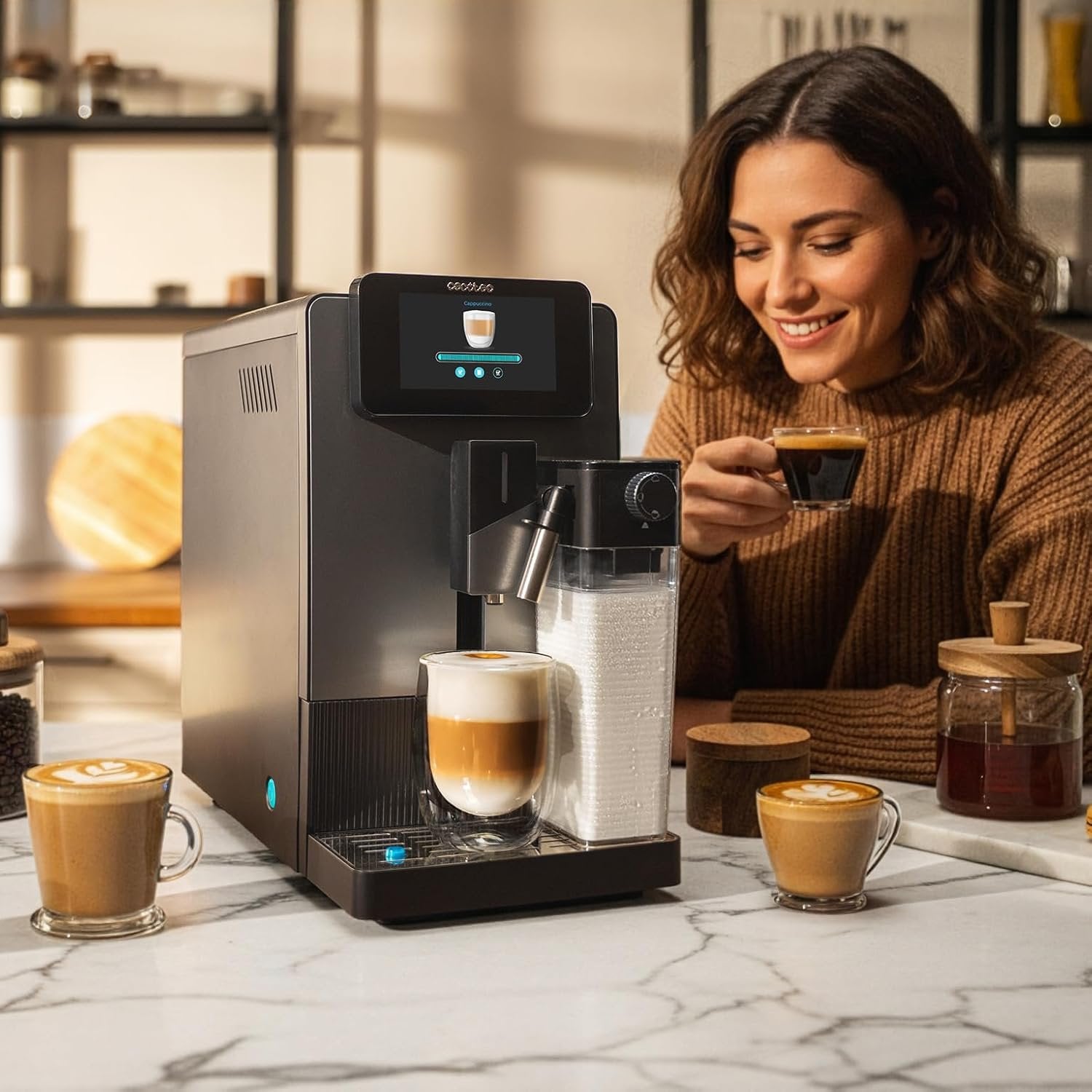 Cecotec Cremmaet Latte Kaffeevollautomat | 19 Bar | Kegelmahlwerk | 6 Getränke | Milchbehälter | Schwarz