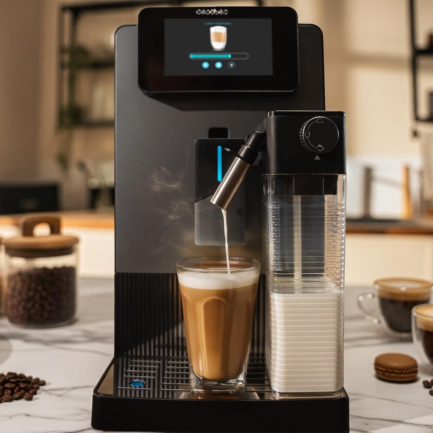 Cecotec Cremmaet Latte Kaffeevollautomat | 19 Bar | Kegelmahlwerk | 6 Getränke | Milchbehälter | Schwarz