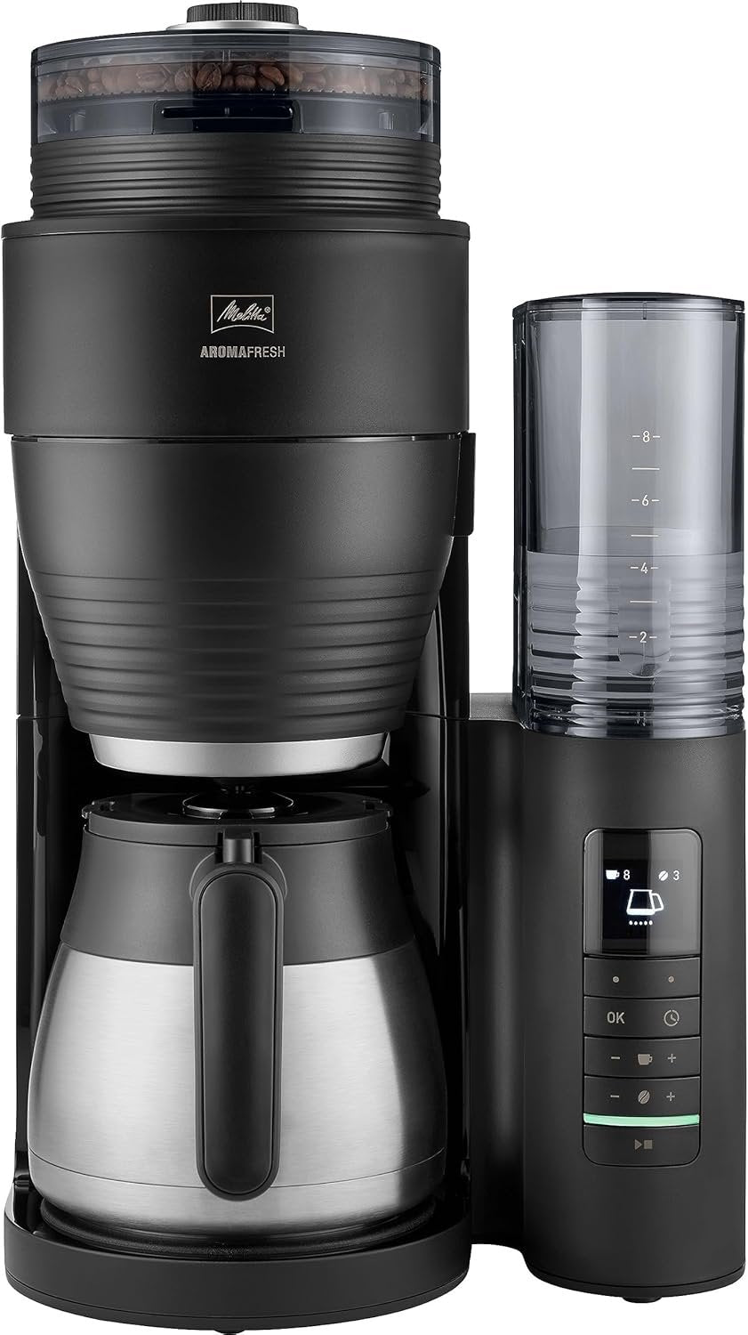 Melitta AromaFresh Therm Pro X Filterkaffeemaschine | Keramikmahlwerk | Thermoskanne | Timer | Schwarz