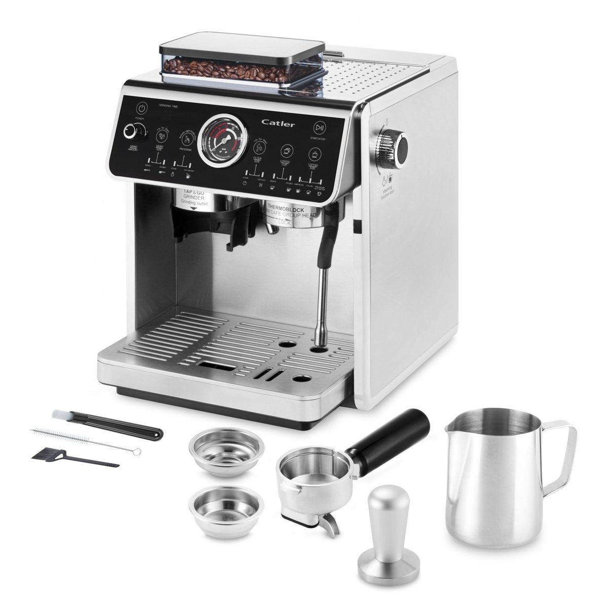 Catler ES 910 Hebel Espresso Kaffeemaschine mit integrierter Mühle – Silber